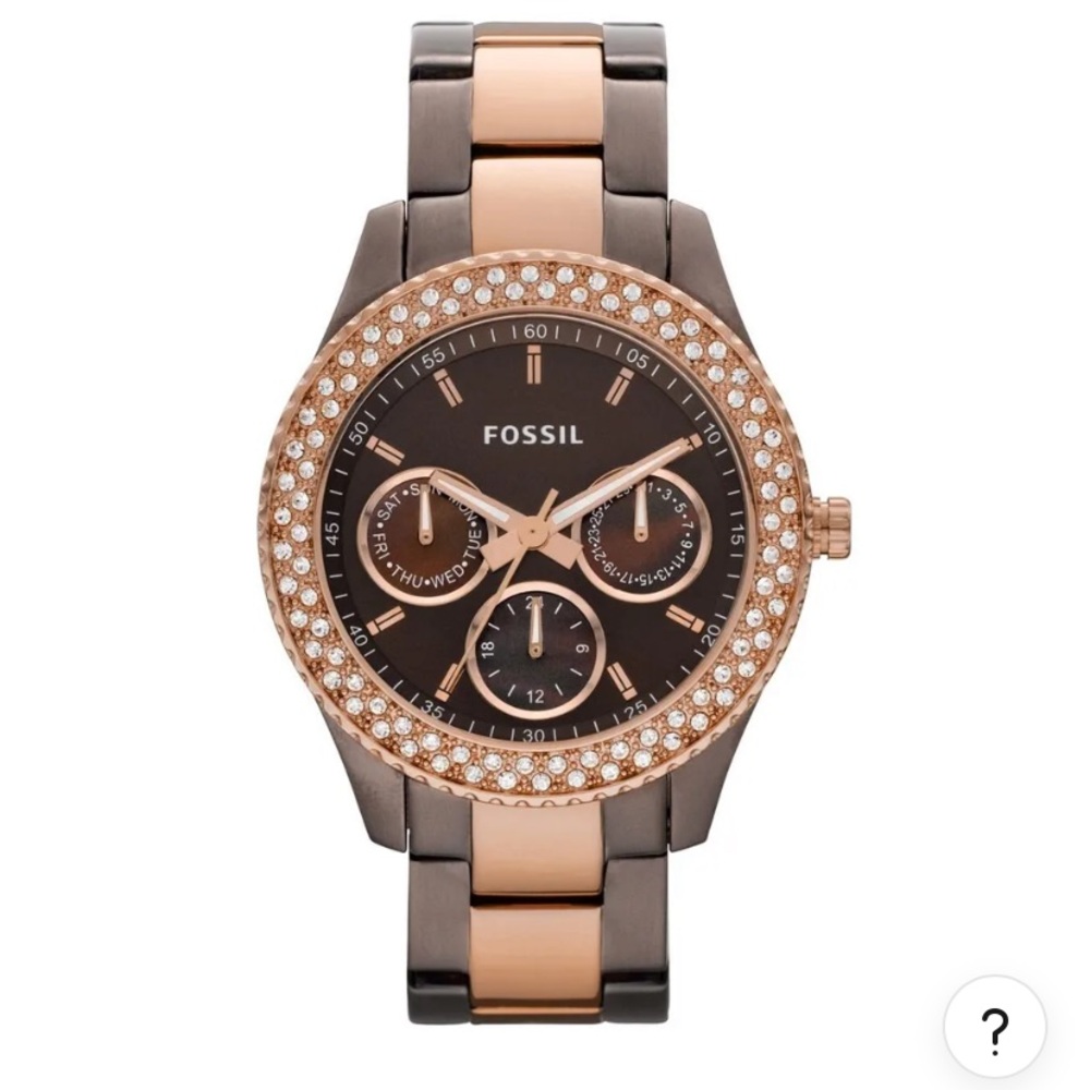 Brown and Rose Gold Fossil Watch